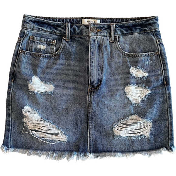 Forever 21 Dresses & Skirts - Forever 21 Mini Distressed Denim Skirt Size Medium